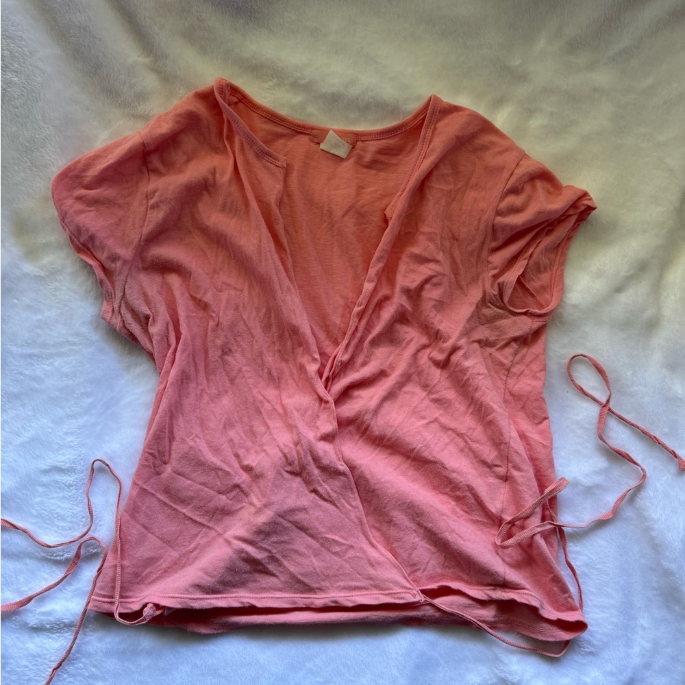 Women's Coral Vintage Y2K JCrew Wrap-Style Short Sleeve Top